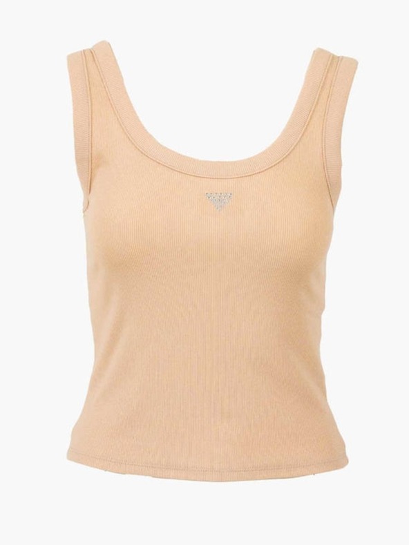 Guess Jeans Ženska bež majica z malim trikotnim logotipom Guess jeans