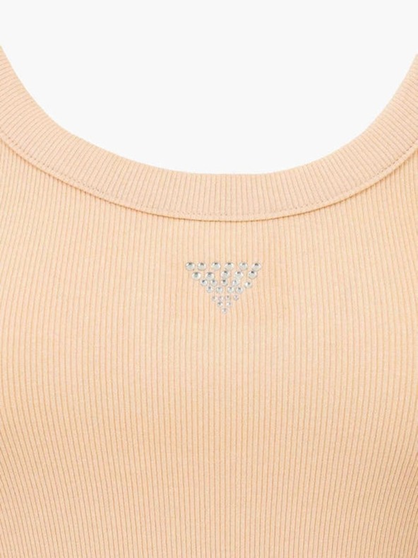 Guess Jeans Ženska bež majica z malim trikotnim logotipom Guess jeans