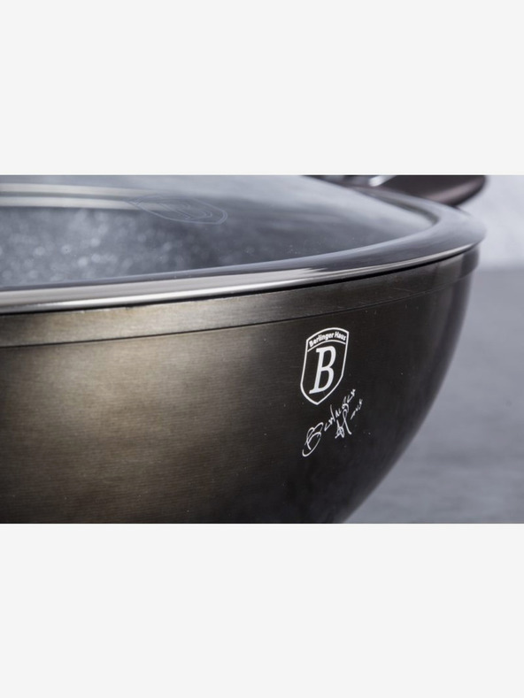 Berlingerhaus Ponev Wok s pokrovom z marmornato površino 30 cm Shiny Black Edition BERLINGERHAUS