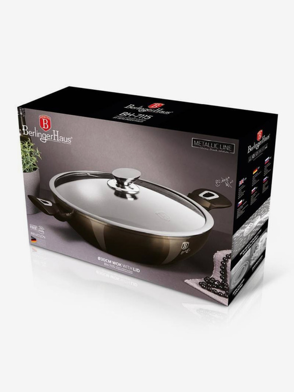 Berlingerhaus Ponev Wok s pokrovom z marmornato površino 30 cm Shiny Black Edition BERLINGERHAUS