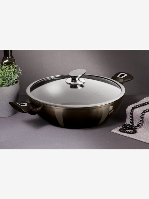 Berlingerhaus Ponev Wok s pokrovom z marmornato površino 30 cm Shiny Black Edition BERLINGERHAUS