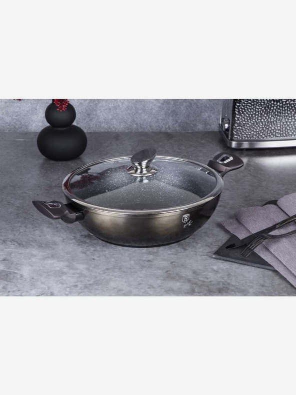 Berlingerhaus Ponev Wok s pokrovom z marmornato površino 30 cm Shiny Black Edition BERLINGERHAUS