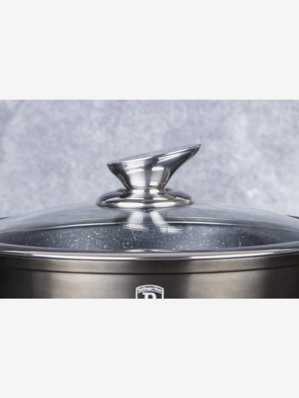 Berlingerhaus Ponev Wok s pokrovom z marmornato površino 30 cm Shiny Black Edition BERLINGERHAUS