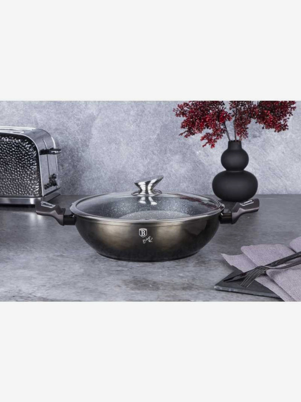Berlingerhaus Ponev Wok s pokrovom z marmornato površino 30 cm Shiny Black Edition BERLINGERHAUS