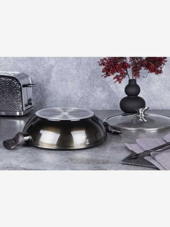 Berlingerhaus Ponev Wok s pokrovom z marmornato površino 30 cm Shiny Black Edition BERLINGERHAUS