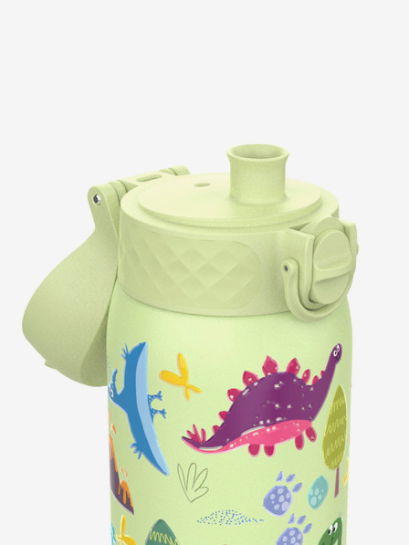 ION8 Svetlo zelena vzorčasta nerjavna steklenica Ion8 Leak Proof Dinozavri (400 ml)