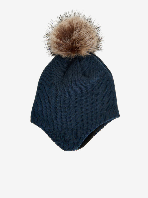 Color Kids Temno modra dekliška zimska kapa s pompom in volno Color Kids