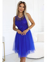 numoco 522-4 CATERINA Ženske obleke z guipure in tankim tiflom - barva plavice