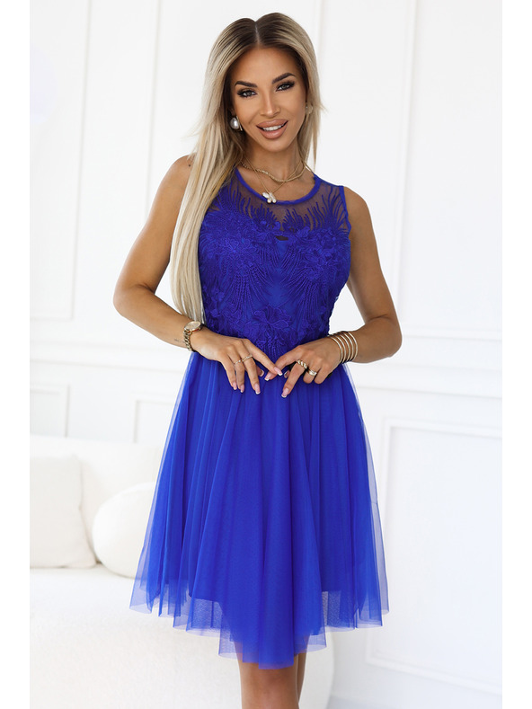 numoco 522-4 CATERINA Ženske obleke z guipure in tankim tiflom - barva plavice
