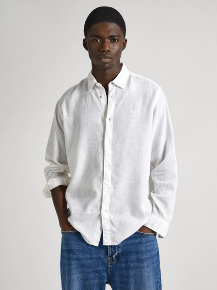 Pepe Jeans Bela moška lanena srajca Pepe Jeans