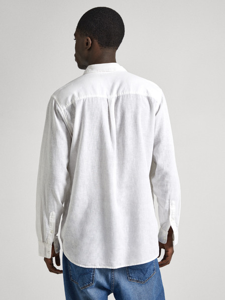Pepe Jeans Bela moška lanena srajca Pepe Jeans