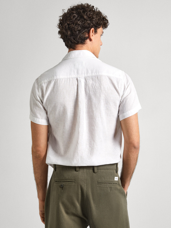 Pepe Jeans Bela moška lanena srajca s kratkimi rokavi Pepe Jeans