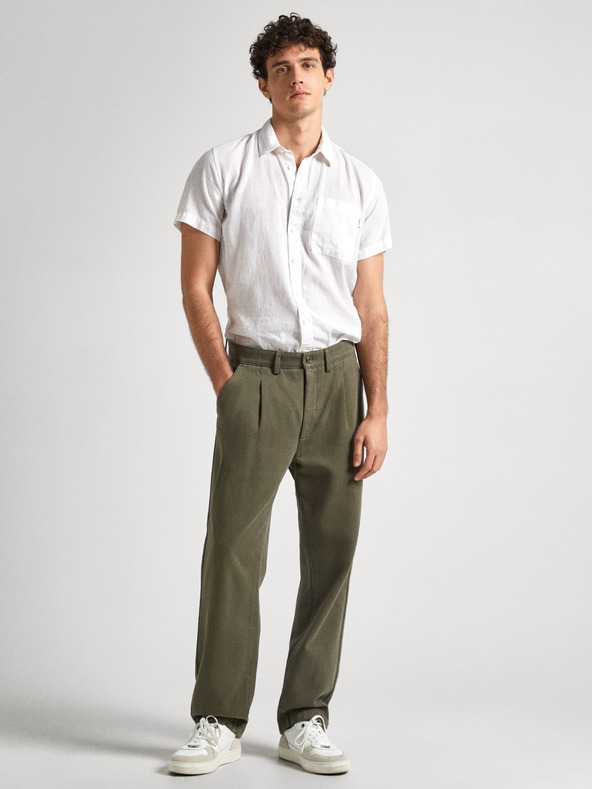 Pepe Jeans Bela moška lanena srajca s kratkimi rokavi Pepe Jeans