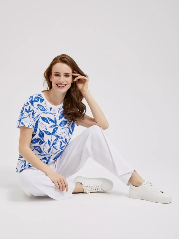 Moodo Modra bluza s potiskom listov Moodo