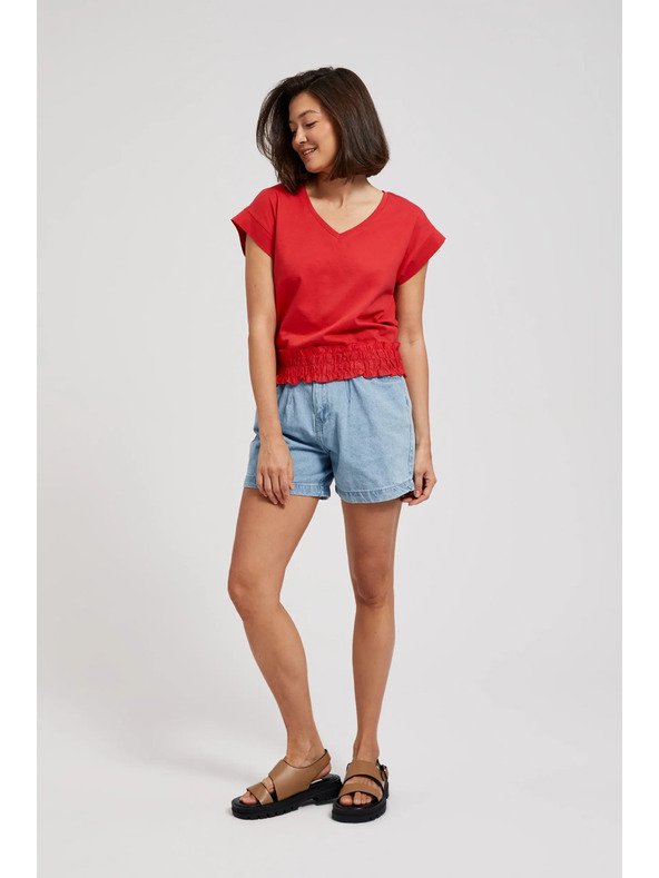 Moodo Rdeča bluza z V-izrezom in elastičnim pasom Moodo