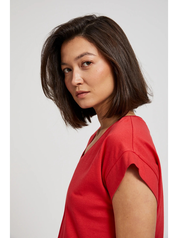 Moodo Rdeča bluza z V-izrezom in elastičnim pasom Moodo