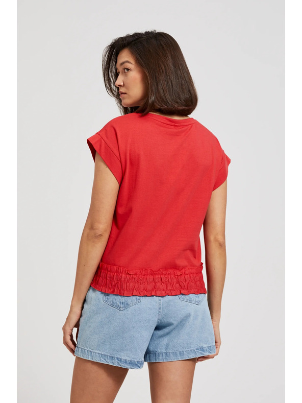 Moodo Rdeča bluza z V-izrezom in elastičnim pasom Moodo