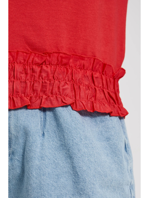 Moodo Rdeča bluza z V-izrezom in elastičnim pasom Moodo