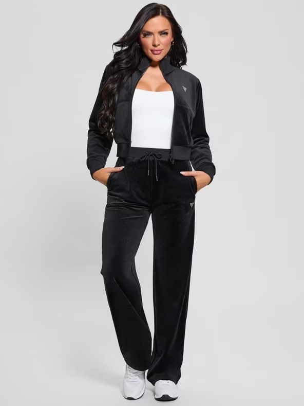 Guess Jeans Ženske črne žametne ravne hlače Guess jeans