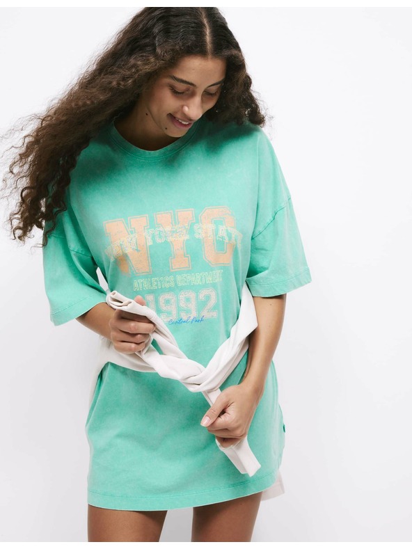 Marks & Spencer Oversized majica z napisom, čisti bombaž Marks & Spencer zelena