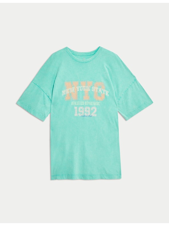 Marks & Spencer Oversized majica z napisom, čisti bombaž Marks & Spencer zelena