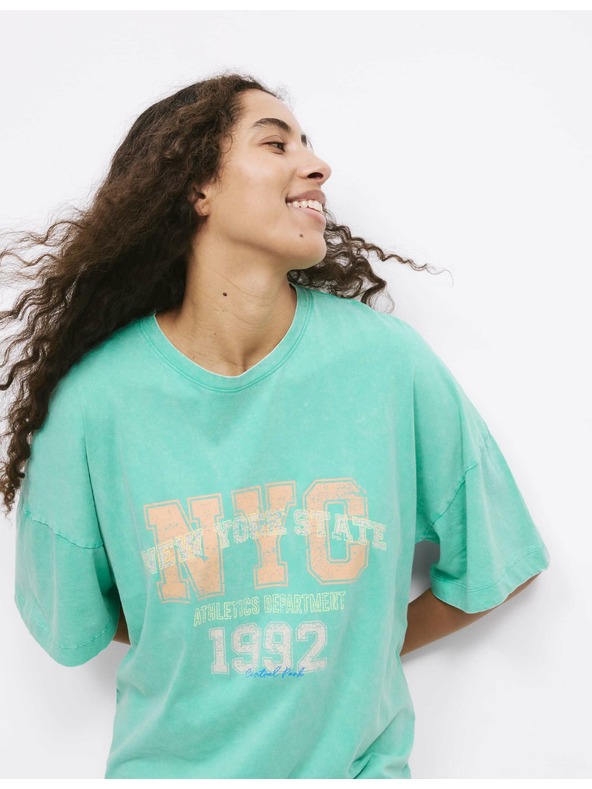 Marks & Spencer Oversized majica z napisom, čisti bombaž Marks & Spencer zelena