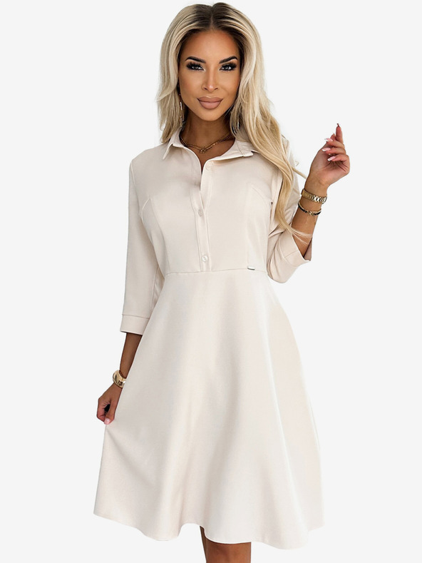 numoco Padajoča srajčna obleka s pasom - bež Numoco SANDY