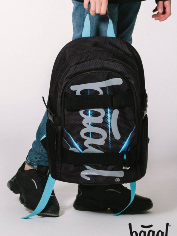 BAAGL  Črni 3 kompleti skate bluelight: nahrbtnik, peresnica, torba Baagl
