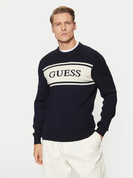 Guess Jeans Moški temnomodri pulover s črtami Guess jeans