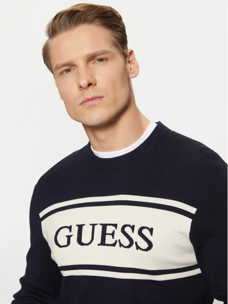 Guess Jeans Moški temnomodri pulover s črtami Guess jeans