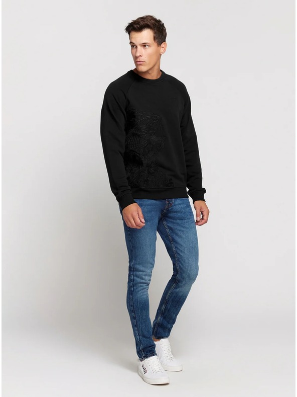 Guess Jeans Moški črn vezen pulover Guess