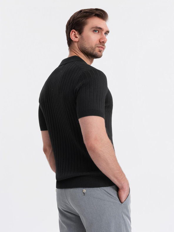 Ombre Clothing Moška polo majica SLIM FIT iz viskoze z navpičnimi črtami Ombre Clothing