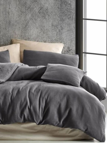 Kvalitex Predĺžené mušelínové posteľné obliečky 140x220, 70x90cm tmavosivé Kvalitex