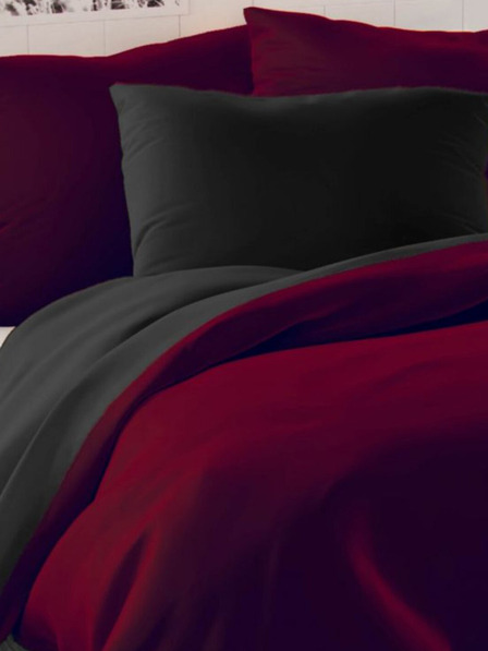 Kvalitex Svileni francoski komplet posteljnine LUXURY COLLECTION 1+2, 220x200, 70x90cm vinsko rdeče / črne Kvalitex