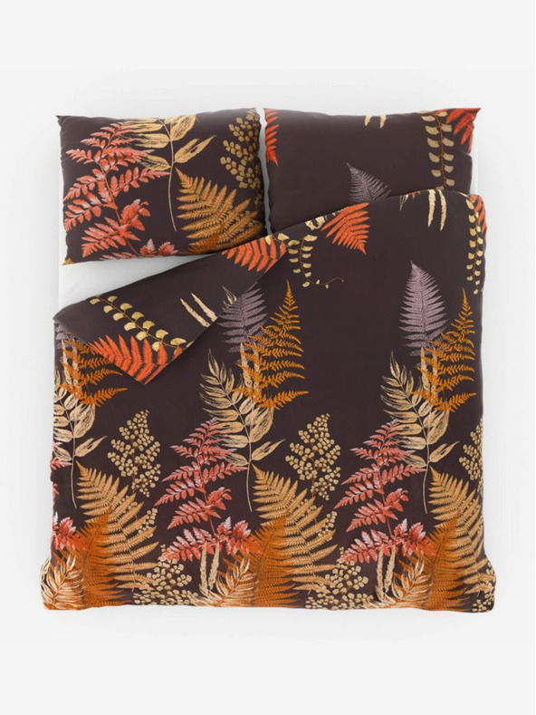 Kvalitex Saténové francúzske posteľné obliečky Luxury Collection 1+2, 200x200, 70x90cm Papradie hnedé Kvalitex