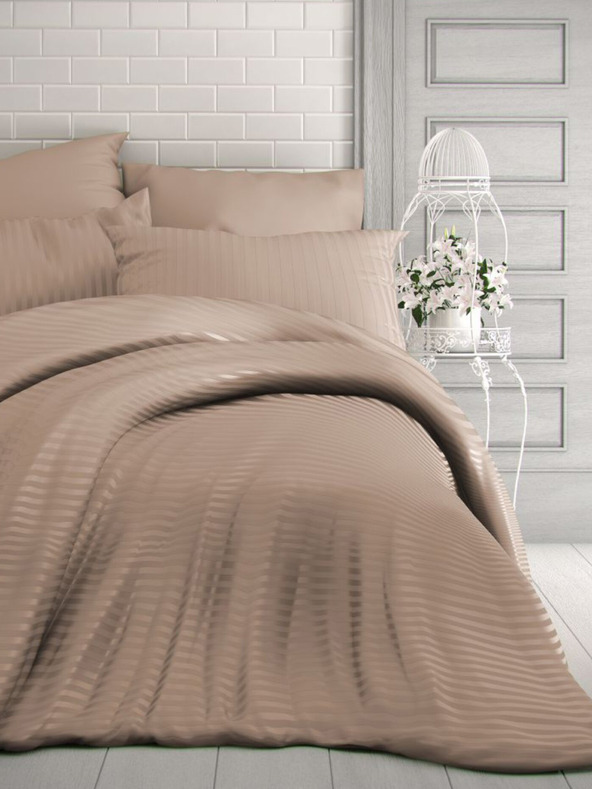 Kvalitex Satenasto posteljno perilo s črtami 140x200, 70x90cm bež Kvalitex