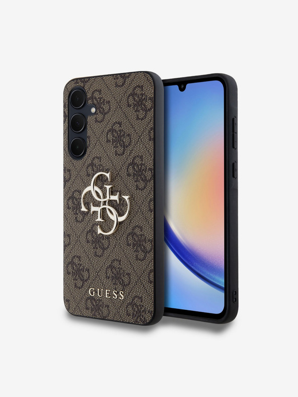 Guess Guess PU 4G Metal Logo Zadnji pokrov za Samsung Galaxy A35 5G rjava