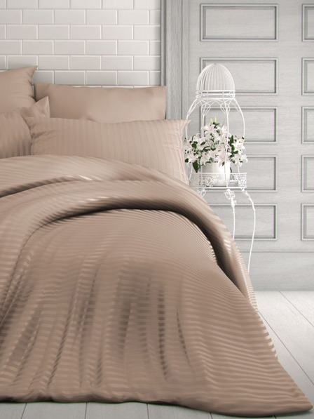 Kvalitex Francoski svileni posteljninski komplet s črtami 1+2, 240x200, 70x90cm bež Kvalitex