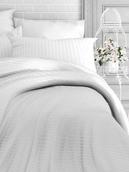 Kvalitex Francosko satenasto posteljno perilo s črtami 1+2, 240x200, 70x90cm BELA