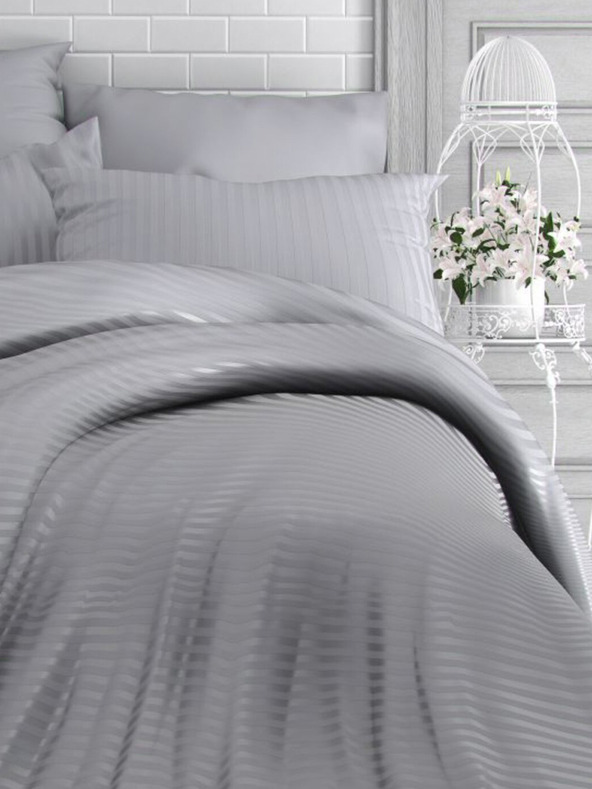 Kvalitex Svilnato podaljšano posteljnino s črtami 140x220, 70x90 cm SVETLO SIVE BARVE