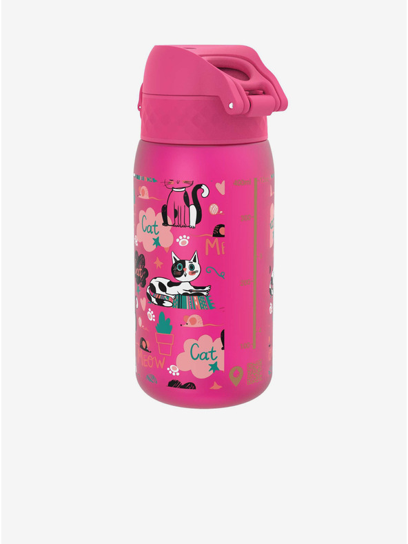 ION8 Temno rožnata vzorčasta steklenica Ion8 Leak Proof Cats (350 ml)