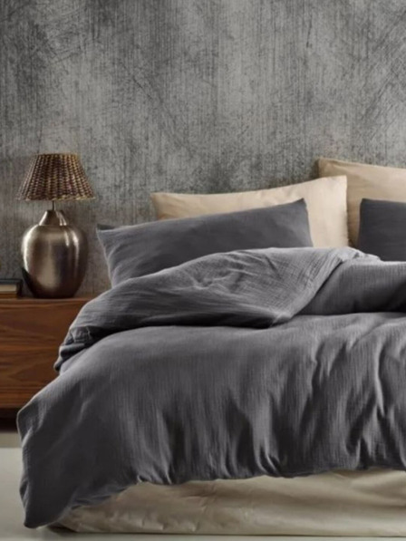 Kvalitex Francoska muslinjasta posteljnina 240x200, 70x90cm temno siva Kvalitex