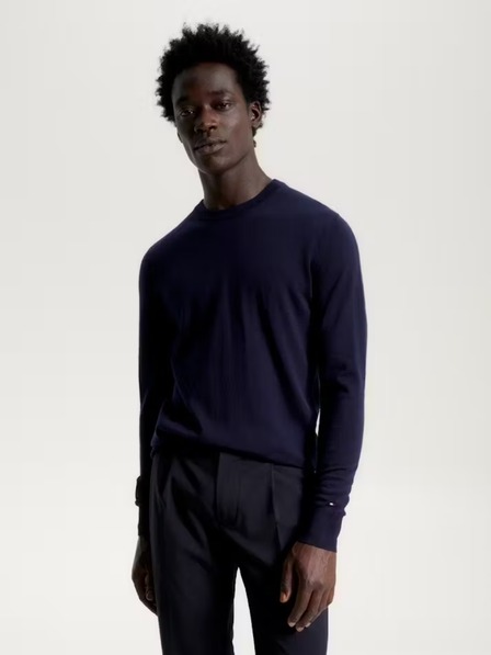 Tommy Hilfiger Moški moder fin volnen pulover Tommy Hilfiger