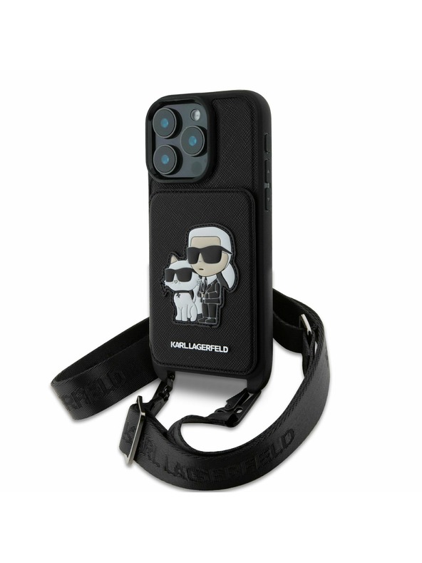 Karl Lagerfeld Karl Lagerfeld Saffiano Crossbody pas Karl and Choupette pokrov za iPhone 16 Pro Black