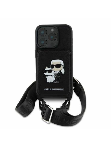 Karl Lagerfeld Karl Lagerfeld Saffiano Crossbody pas Karl and Choupette pokrov za iPhone 16 Pro Black