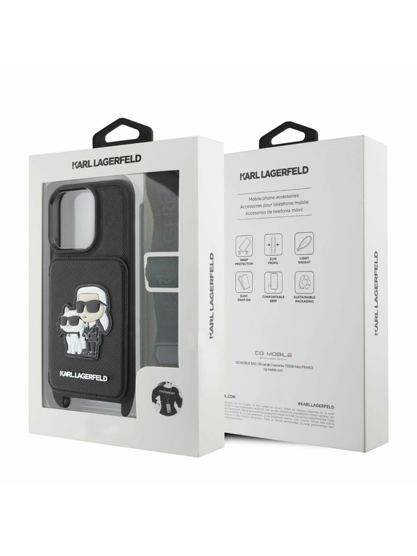 Karl Lagerfeld Karl Lagerfeld Saffiano Crossbody pas Karl and Choupette pokrov za iPhone 16 Pro Black