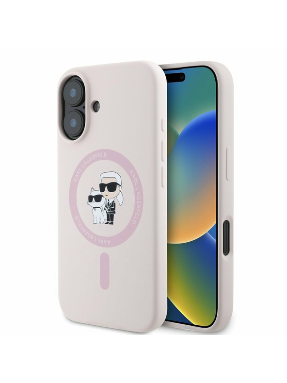 Karl Lagerfeld Karl Lagerfeld Liquid Silicone Karl and Choupette MagSafe zadnji pokrov za iPhone 16 Pink