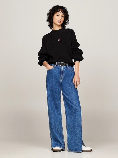 Tommy Jeans Ženska črna jopica Tommy Jeans Badge Rib-Knit Black