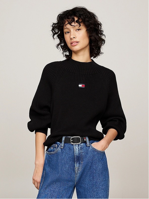 Tommy Jeans Ženska črna jopica Tommy Jeans Badge Rib-Knit Black
