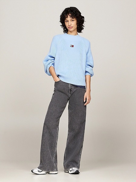 Tommy Jeans Ženska svetlo modra jopica Tommy Jeans Badge Rib-Knit Vessel Blue